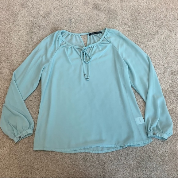 ROSE & Olive light pastel blue cutout sheer chiffon long sleeve blouse Sz M - Picture 12 of 13